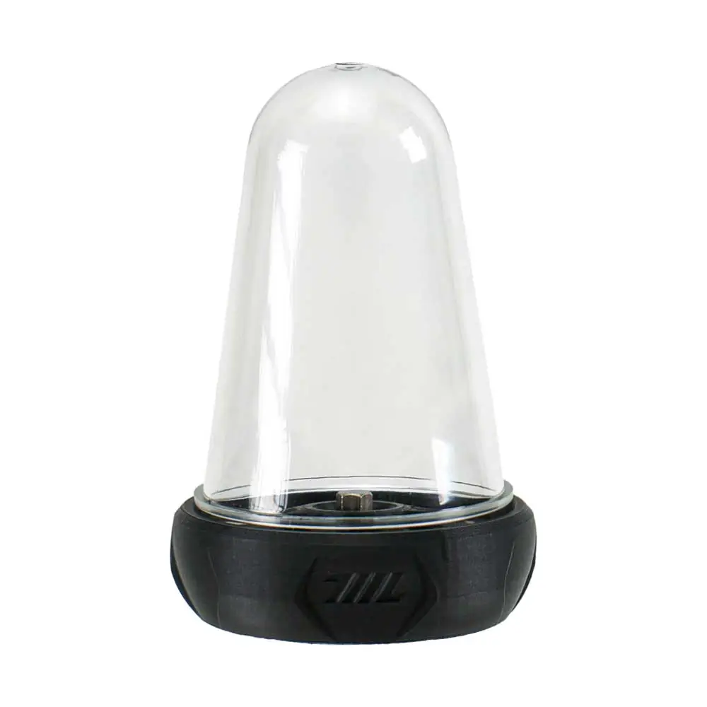 Closed magnetic tool capsule with a clear plastic cover and black base.